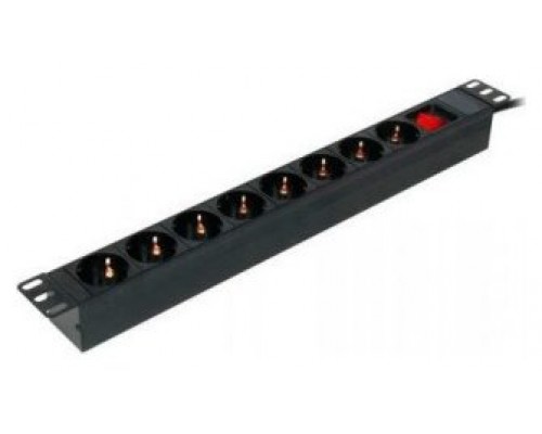 Phasak - Regleta de 8 tomas para rack 1U 16A negra 2m